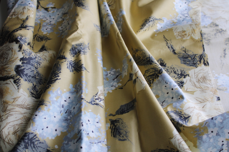 photo of 1950s vintage fabric, heavy cotton sateen floral print muted gold w/ silver grey  #3