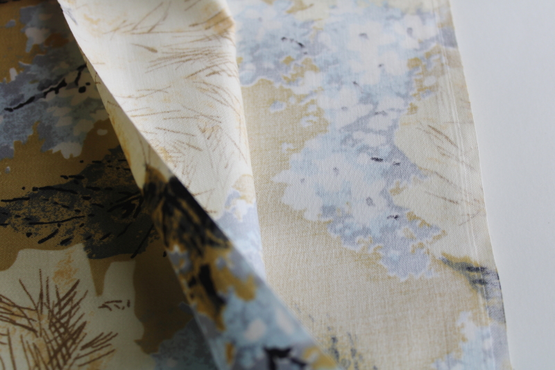 photo of 1950s vintage fabric, heavy cotton sateen floral print muted gold w/ silver grey  #4