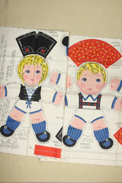 photo of 1950s vintage fabric panel printed cut and sew stuffed doll Hansel & Gretel #1