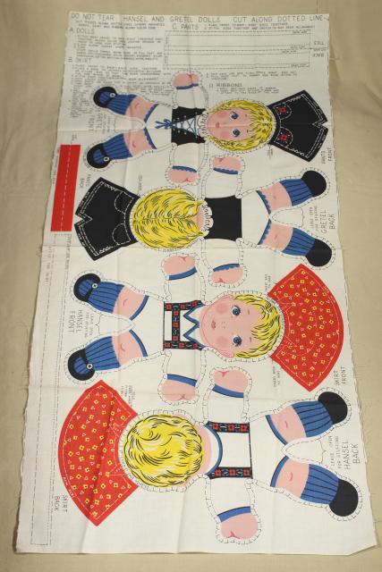 photo of 1950s vintage fabric panel printed cut and sew stuffed doll Hansel & Gretel #2