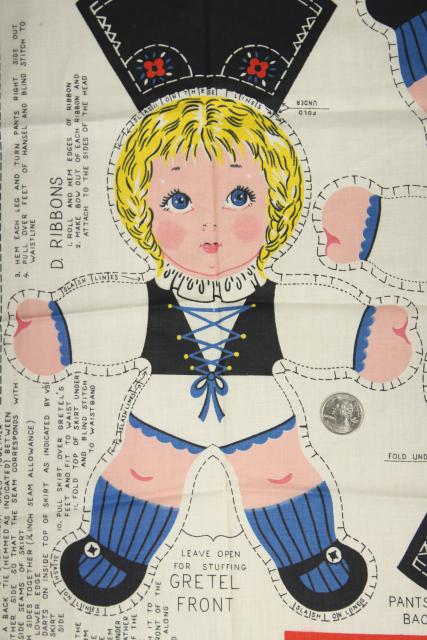 photo of 1950s vintage fabric panel printed cut and sew stuffed doll Hansel & Gretel #3