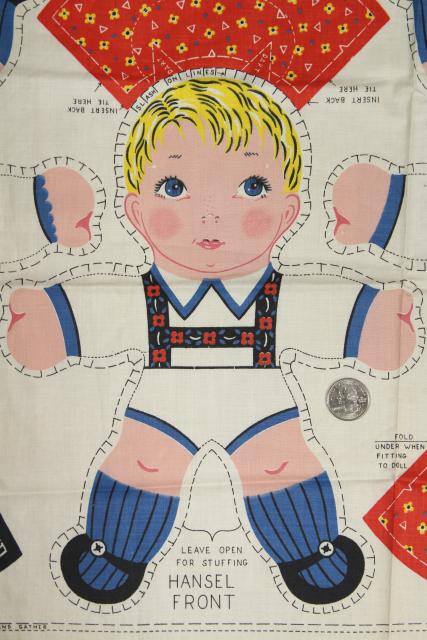 photo of 1950s vintage fabric panel printed cut and sew stuffed doll Hansel & Gretel #5