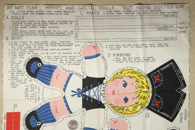 photo of 1950s vintage fabric panel printed cut and sew stuffed doll Hansel & Gretel #7