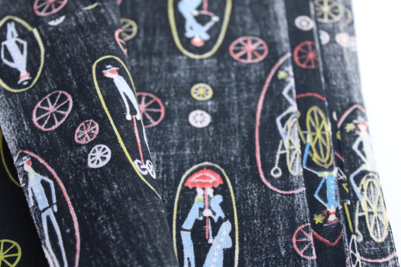 photo of 1950s vintage fabric, print cotton Gay 90s style Victorian girls w/ bicycles etc #3