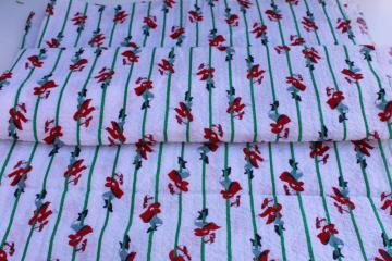 catalog photo of 1950s vintage fabric, soft plisse crinkle cotton w/ little boy firemen print