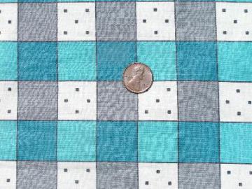 catalog photo of 1950's vintage fabric, turquoise / grey mod print