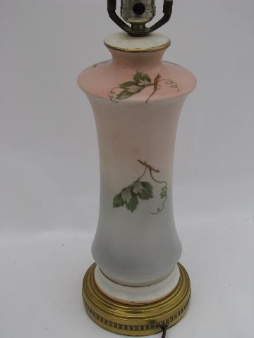 photo of 1950s vintage floral china lamp, pink and blue shading, American pottery #2