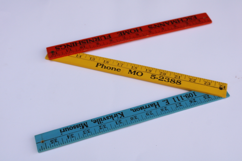 photo of 1950s vintage folding wood yardstick, measuring ruler Kirksville Missouri furniture store advertising  #2