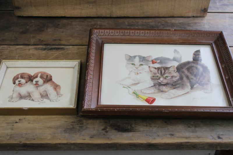 photo of 1950s vintage framed prints, Grace Lopez litho art puppies & kittens  #4