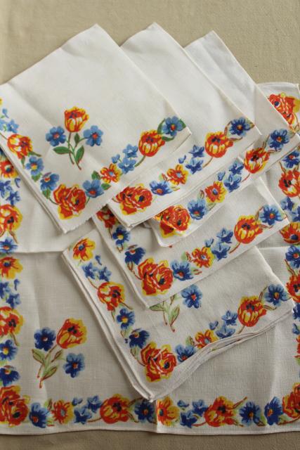 photo of 1950s vintage fruit print kitchen tablecloth & napkins, colorful printed table linen #9