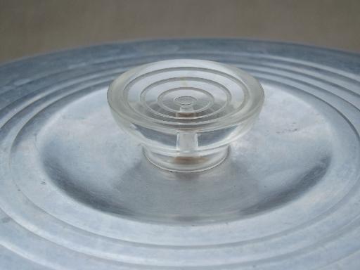 photo of 1950s vintage glass cake plate w/ large aluminum cake cover dome #7