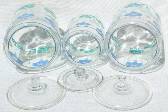 photo of 1950s vintage glass canister jars w/ heavenly blue morning glories, morning glory flowers #8