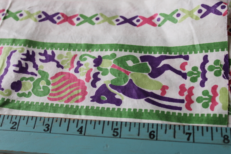 photo of 1950s vintage glazed cotton fabric, modernist arty print, figures & scenes in bold colors  #4
