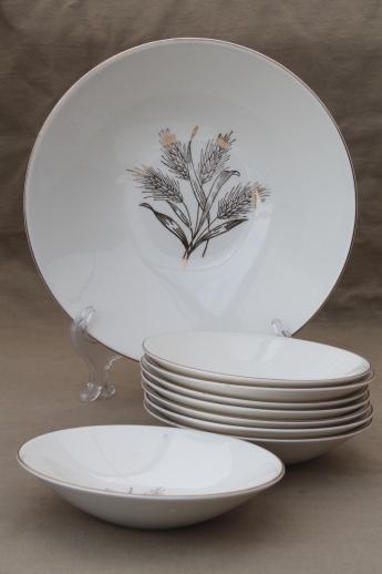 photo of 1950s vintage gold wheat china, Knowles golden wheat pattern salad bowls set #1