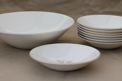 photo of 1950s vintage gold wheat china, Knowles golden wheat pattern salad bowls set #2