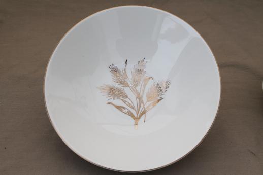photo of 1950s vintage gold wheat china, Knowles golden wheat pattern salad bowls set #3