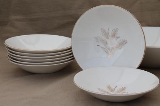 photo of 1950s vintage gold wheat china, Knowles golden wheat pattern salad bowls set #5