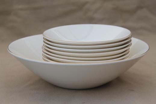 photo of 1950s vintage gold wheat china, Knowles golden wheat pattern salad bowls set #8