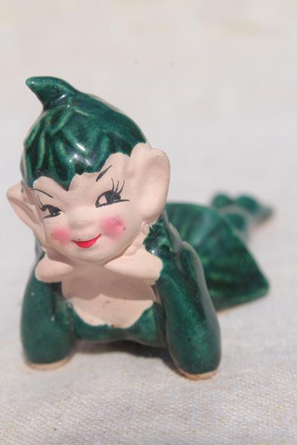 photo of 1950s vintage hand painted ceramic pixies, elf on the shelf figurines #2