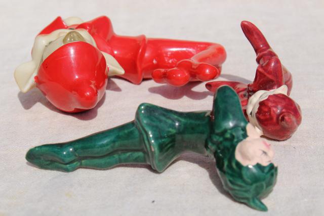 photo of 1950s vintage hand painted ceramic pixies, elf on the shelf figurines #6