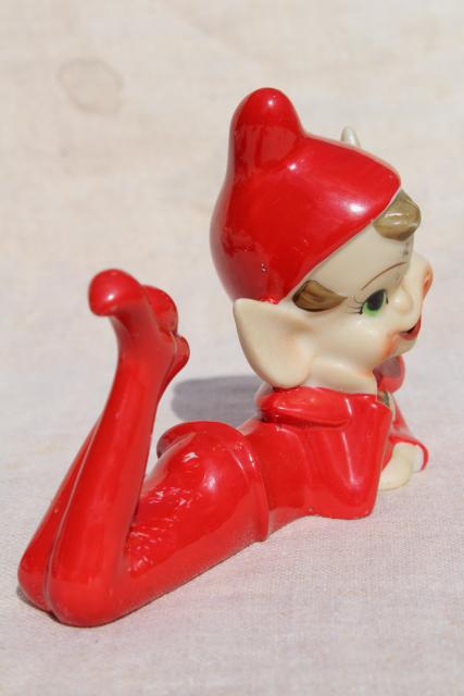 photo of 1950s vintage hand painted ceramic pixies, elf on the shelf figurines #8