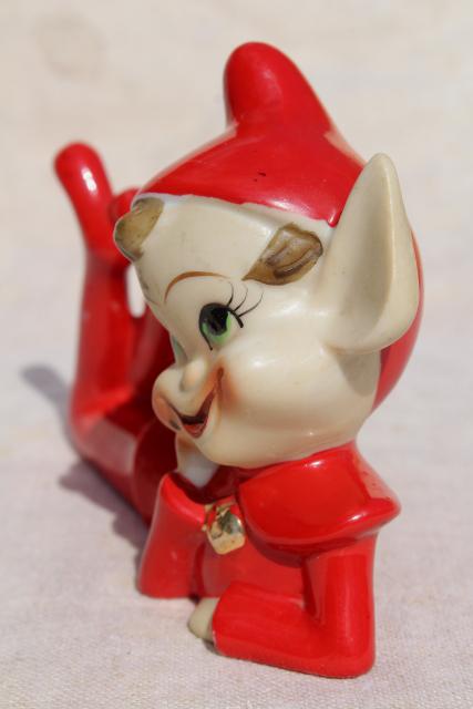 photo of 1950s vintage hand painted ceramic pixies, elf on the shelf figurines #10