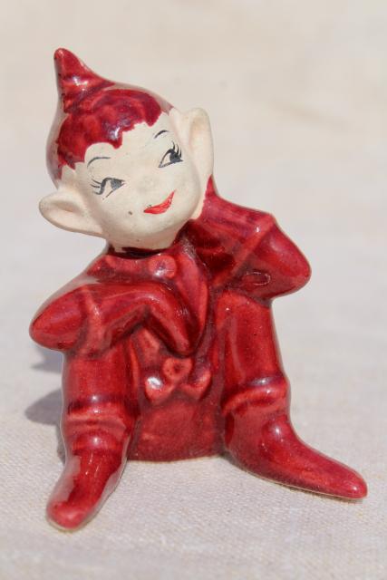 photo of 1950s vintage hand painted ceramic pixies, elf on the shelf figurines #12