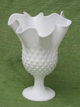 catalog photo of 1950s vintage handkerchief vase, hobnail pattern milk glass