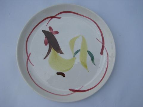 photo of 1950s vintage hand-painted rooster pottery plates, Stetson or Blue Ridge? #2