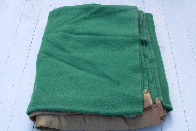 photo of 1950s vintage jade green wool blanket, thick warm winter weight bed blanket  #1