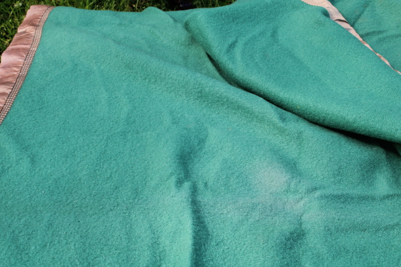 photo of 1950s vintage jade green wool blanket, thick warm winter weight bed blanket  #4