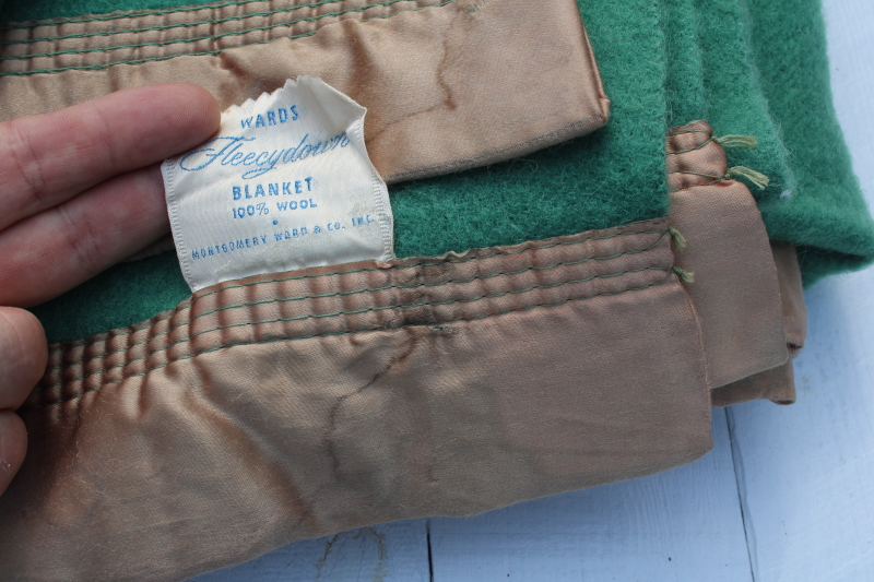 photo of 1950s vintage jade green wool blanket, thick warm winter weight bed blanket  #5