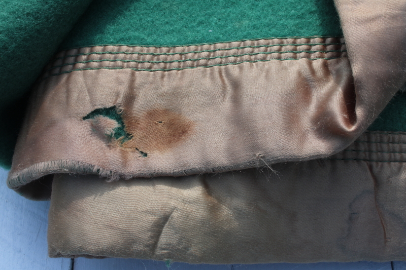 photo of 1950s vintage jade green wool blanket, thick warm winter weight bed blanket  #7
