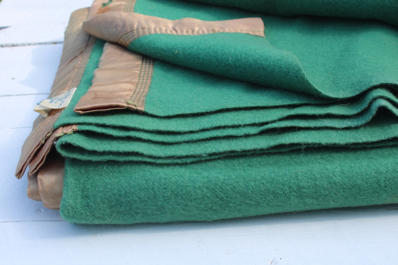 photo of 1950s vintage jade green wool blanket, thick warm winter weight bed blanket  #8