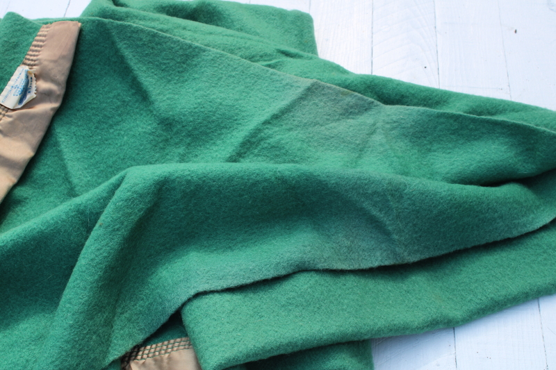 photo of 1950s vintage jade green wool blanket, thick warm winter weight bed blanket  #11