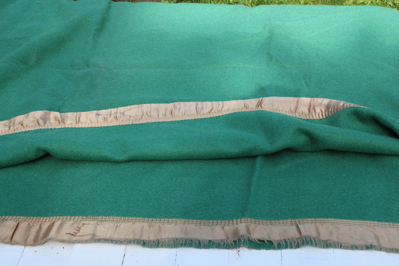photo of 1950s vintage jade green wool blanket, thick warm winter weight bed blanket  #12