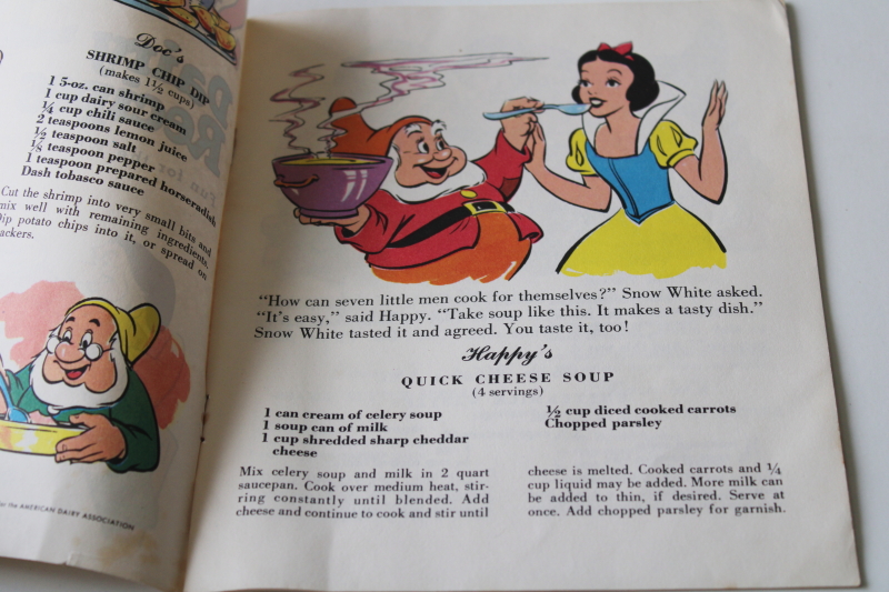 photo of 1950s vintage kids cookbook Disney Snow White & Seven Dwarfs recipes American Dairy Association #3