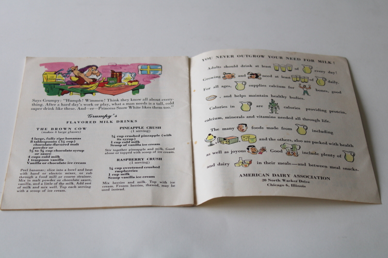 photo of 1950s vintage kids cookbook Disney Snow White & Seven Dwarfs recipes American Dairy Association #5