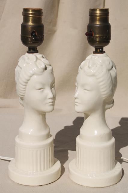 photo of 1950s vintage lady head lamps, pure white china bust beautiful geisha girls #1