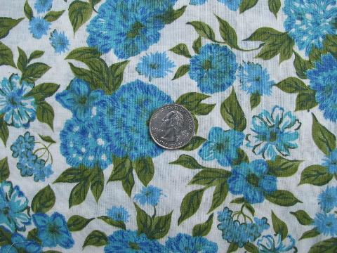 photo of 1950s vintage large blue floral print cotton fabric #1