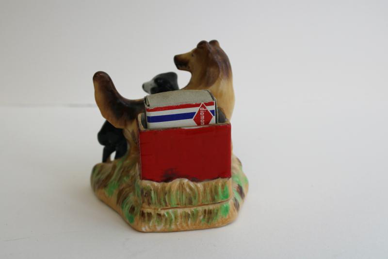 photo of 1950s vintage match box holder, border collie sheepdogs figurine hand painted Japan #3