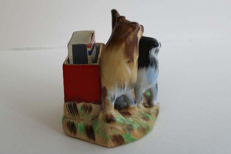 photo of 1950s vintage match box holder, border collie sheepdogs figurine hand painted Japan #4