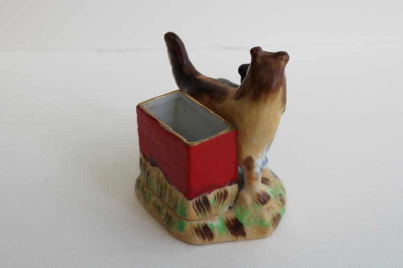 photo of 1950s vintage match box holder, border collie sheepdogs figurine hand painted Japan #5