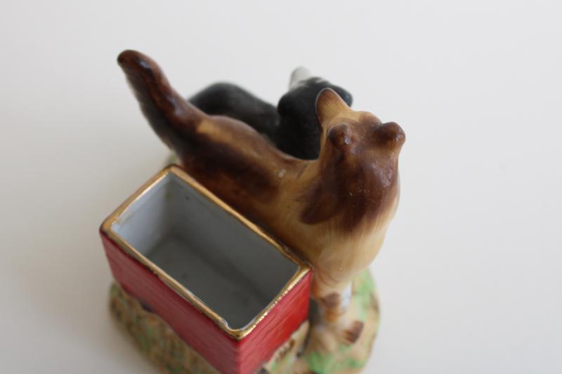 photo of 1950s vintage match box holder, border collie sheepdogs figurine hand painted Japan #6