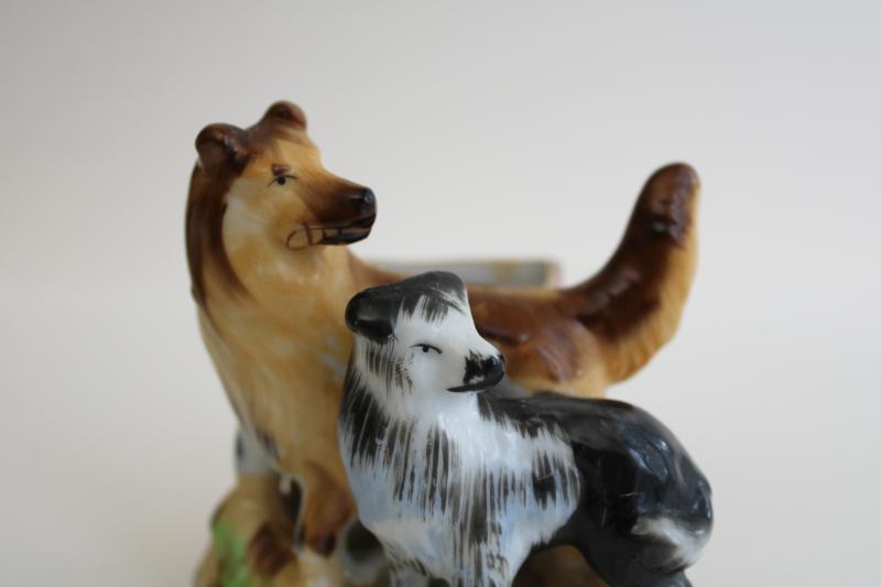photo of 1950s vintage match box holder, border collie sheepdogs figurine hand painted Japan #8