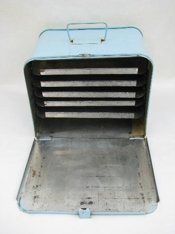 photo of 1950's vintage metal lunchbox w/ trays, picnic sandwich carrier box #2