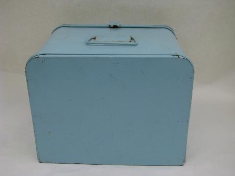 photo of 1950's vintage metal lunchbox w/ trays, picnic sandwich carrier box #5