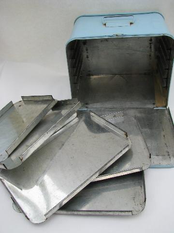 photo of 1950's vintage metal lunchbox w/ trays, picnic sandwich carrier box #6