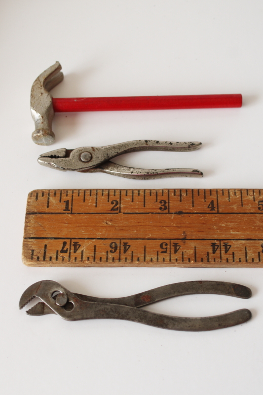 photo of 1950s vintage metal toy tools, working mini pliers, tiny hammer for toy toolbox  #1