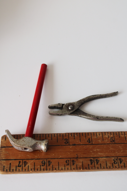 photo of 1950s vintage metal toy tools, working mini pliers, tiny hammer for toy toolbox #3